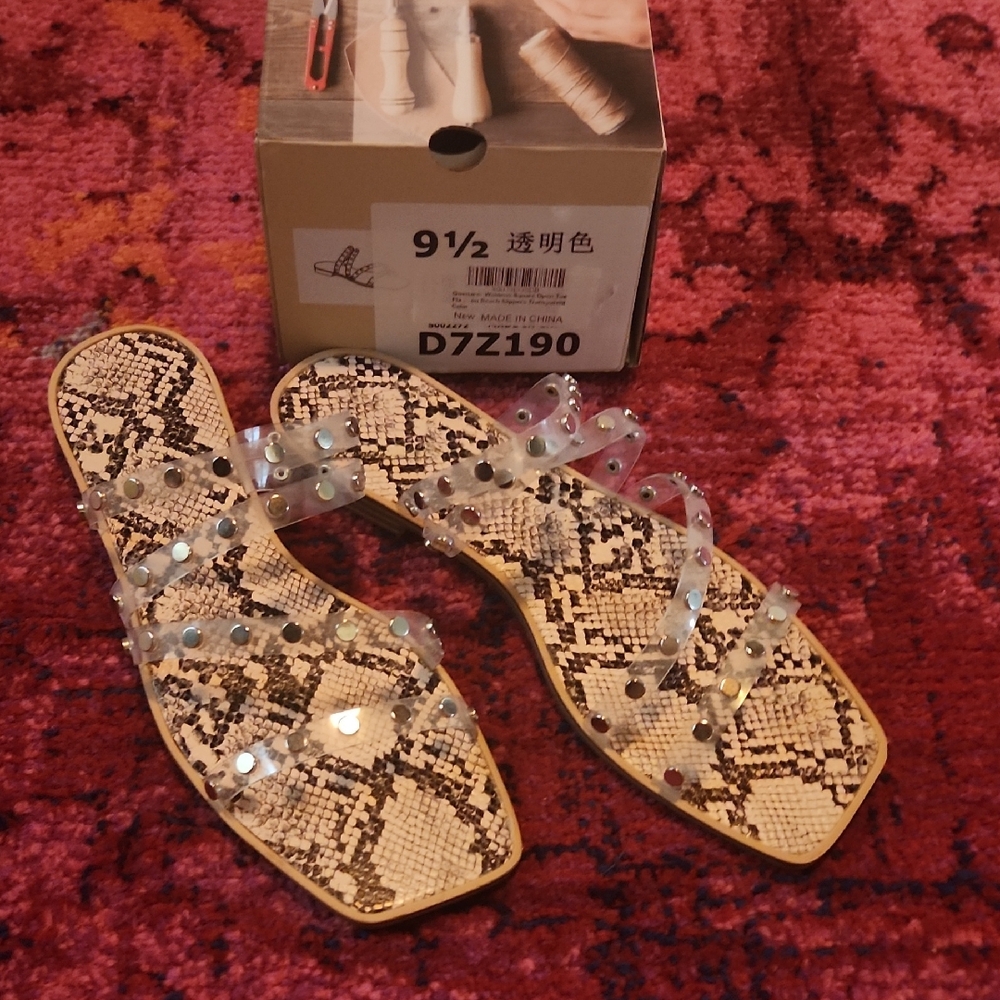 Stylish Snake Print Sandals with Clear Straps